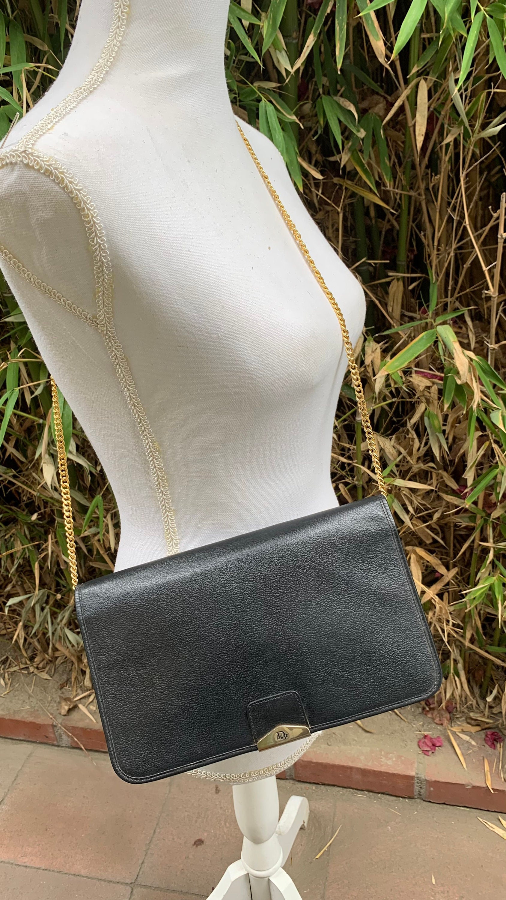 本物のヴィンテージCHRISTIAN DIORの2wayチェーンリンクブラックレザー