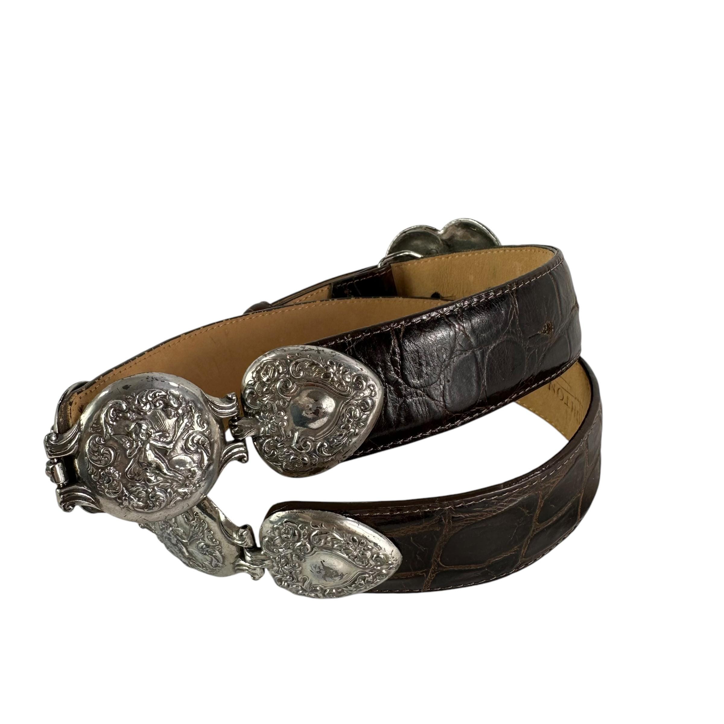 BRIGHTON Brown Genuine Leather Faux Croc With Heart Buckle  display picture 3