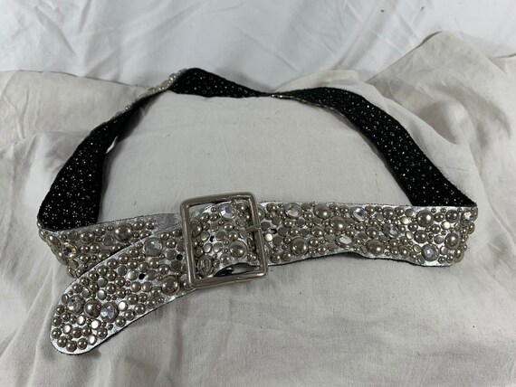 Vintage unisex SKY brand jeweled metallic silver … - image 10