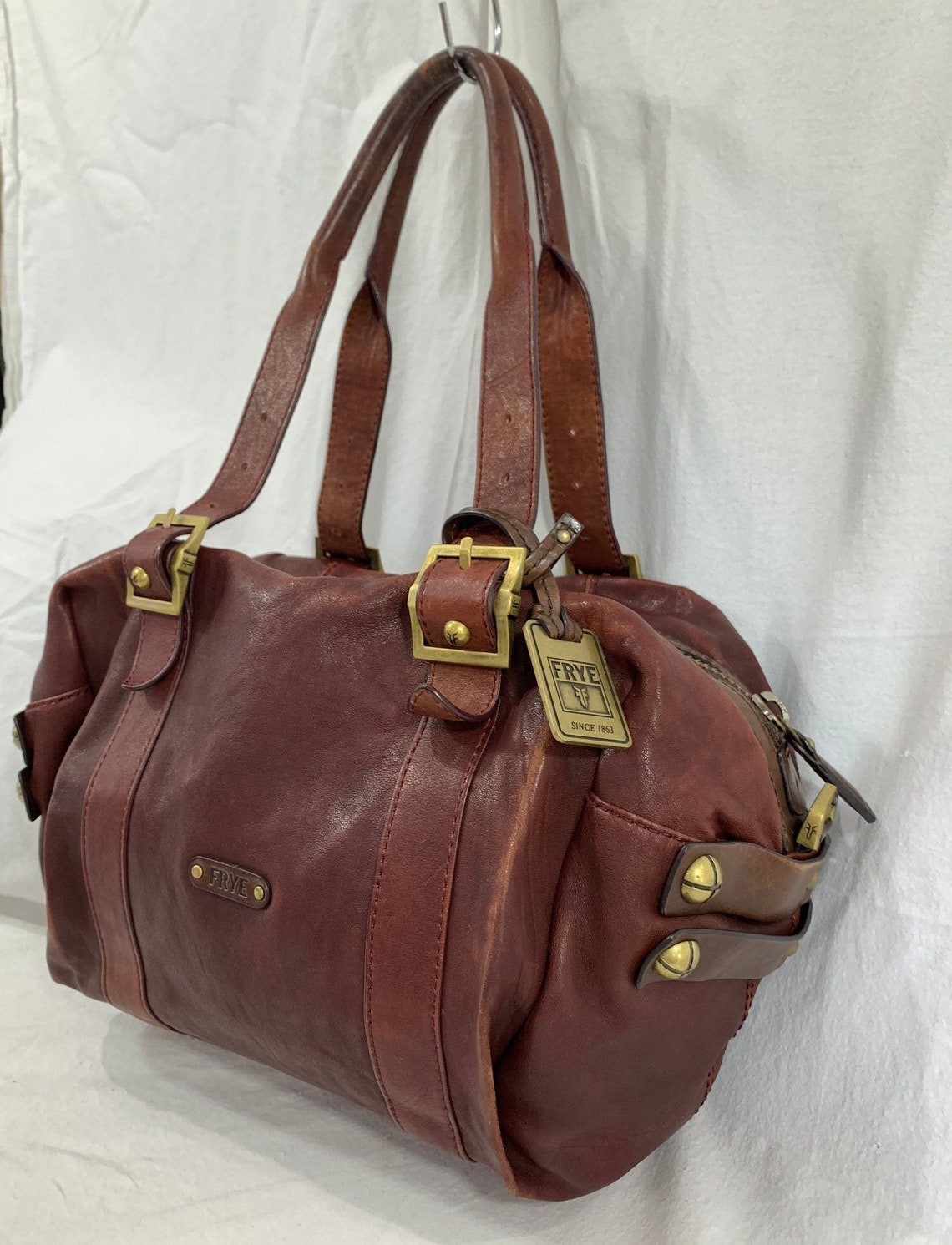 Vintage FRYE burgundy brown leather satchel bag purse Etsy