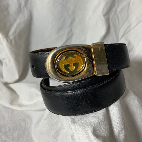 Vintage Iconic Gucci Reversible Logo Black Brown Leather Vintage Iconic Gucci Reversible Logo Black Brown Leather