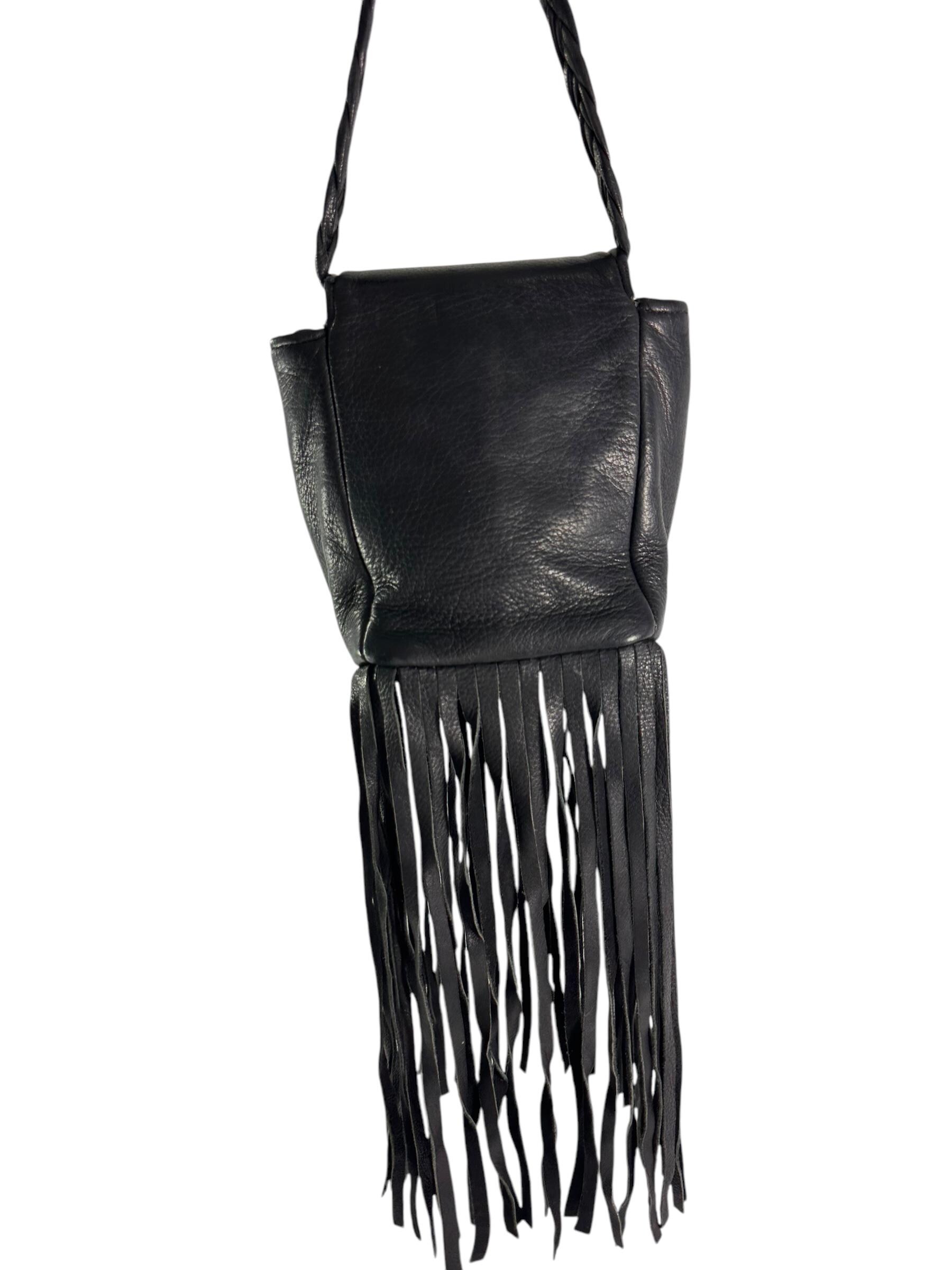 Vintage JILL STUART Black Fringed Leather Crossbody Shoulder