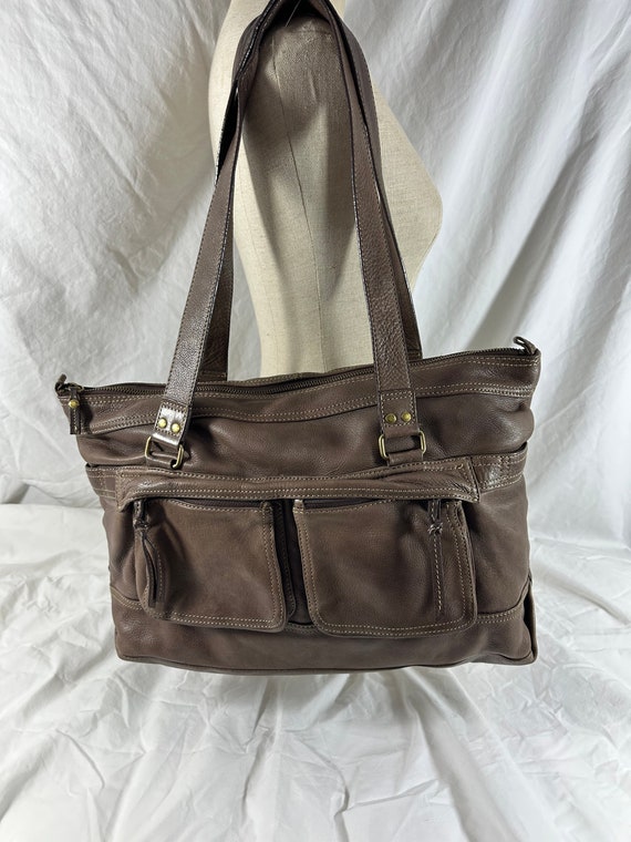 Genuine vintage FOSSIL large brown leather tote ba