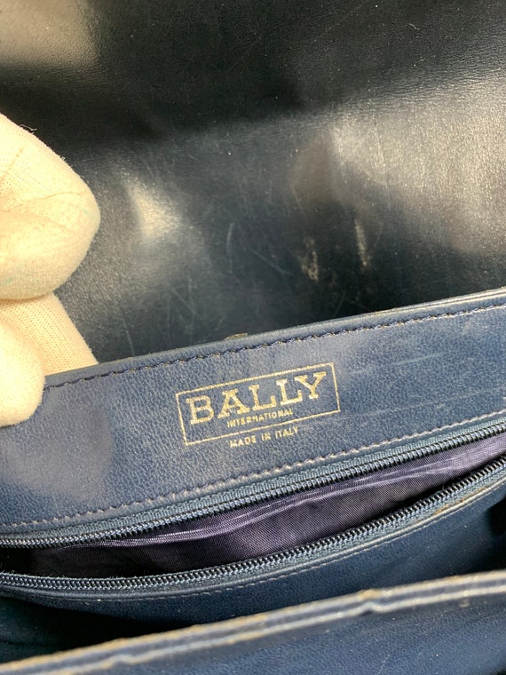 Genuine Vintage BALLY Navy Blue Leather Flap Shoulder Bag 