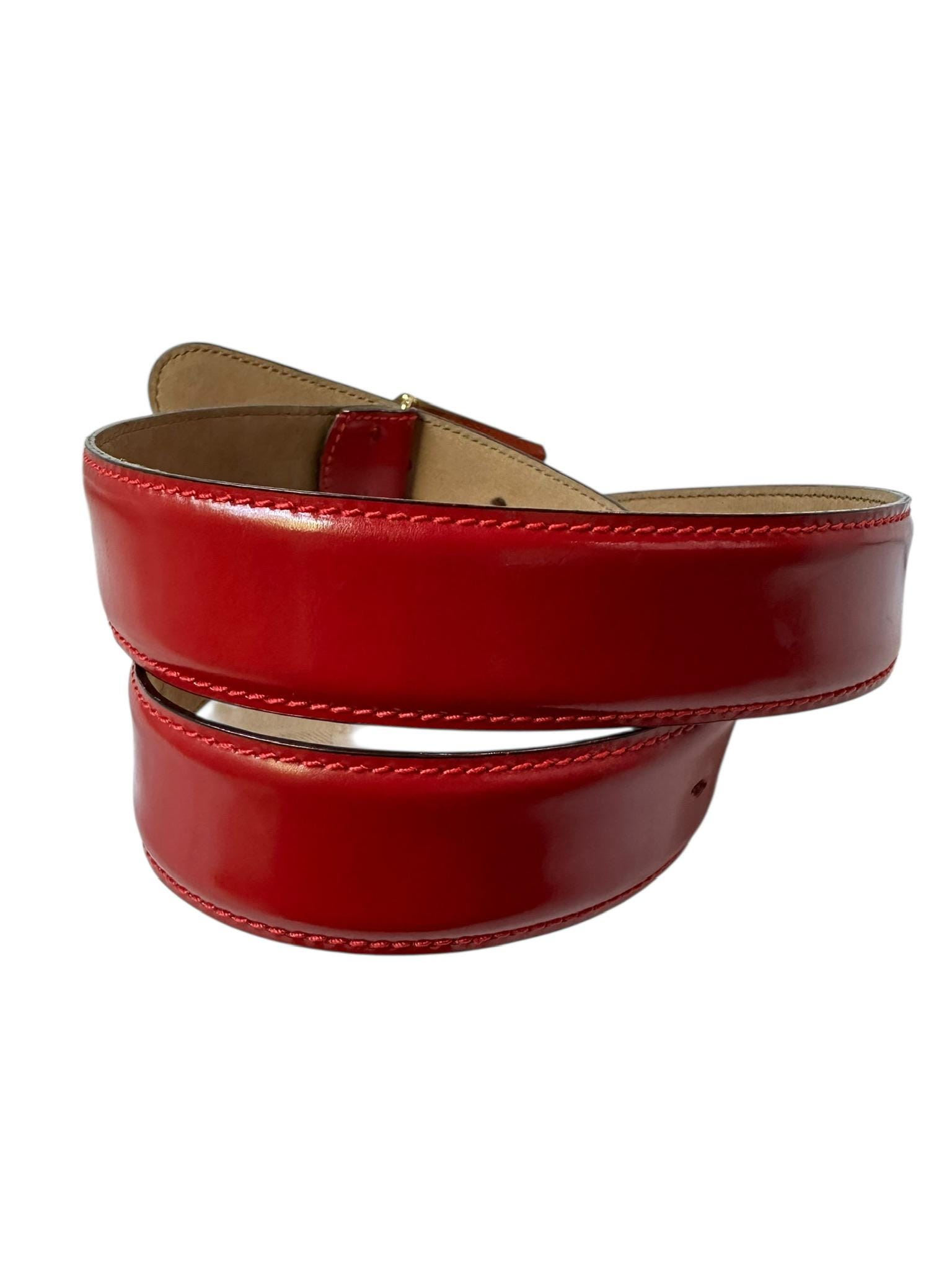 Vintage MOSCHINO Redwall En Heart Red Leather Buckle Belt 