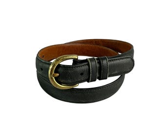 Vintage Coach Black Leather Belt: Solid Brass Buckle, Made in USA