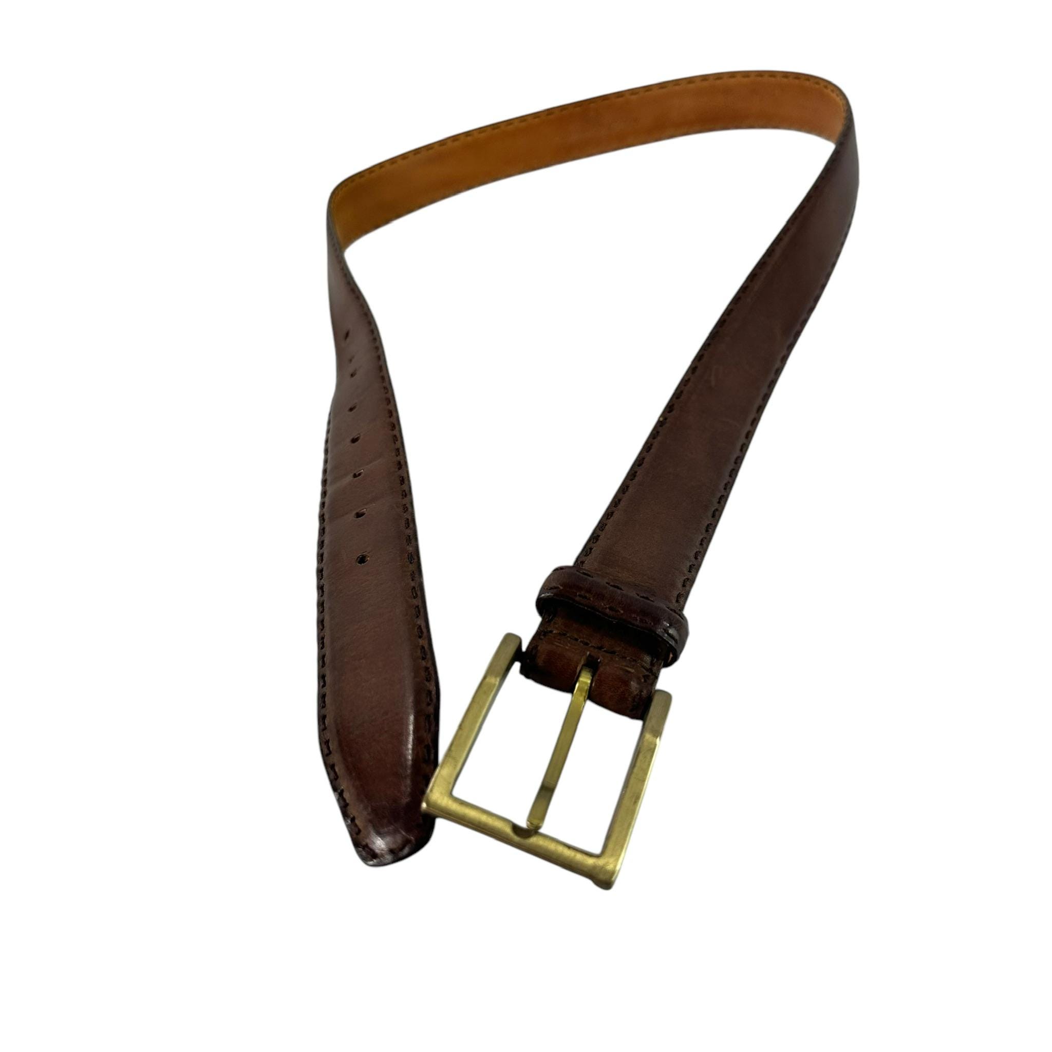 ERMENEGILDO ZEGNA Brown Stitch Leather Dress Belt Made in  display picture 1