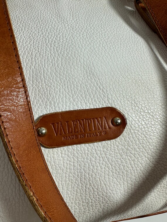 Vintage VALENTINA white tan leather tote bag purse - image 7