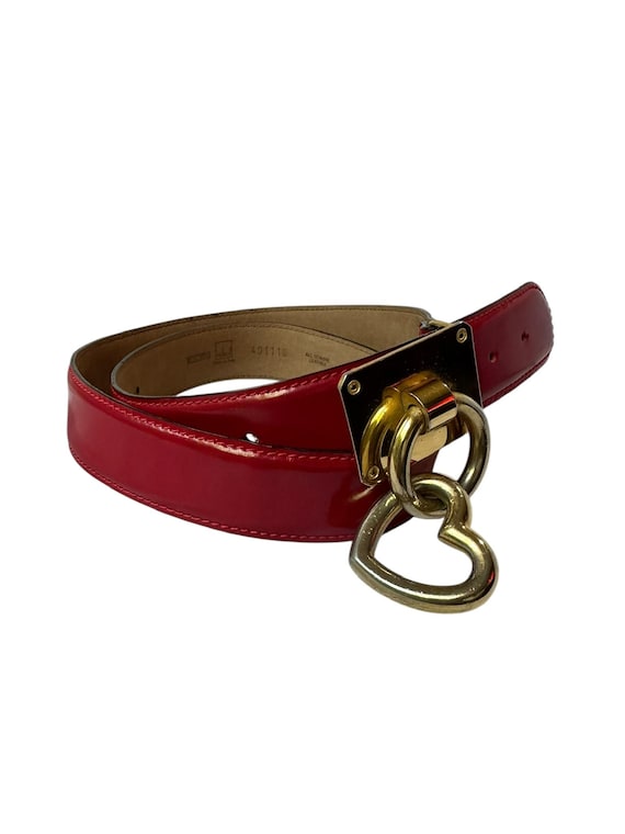 Vintage MOSCHINO Redwall En Heart Red Leather Buckle Belt  display picture 2