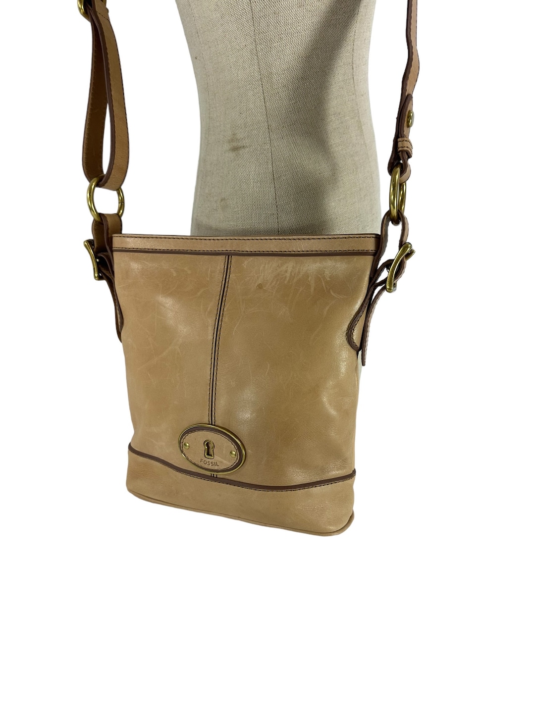 Genuine FOSSIL Light Tan Leather Crossbody Bag Purse Adjustable - Etsy