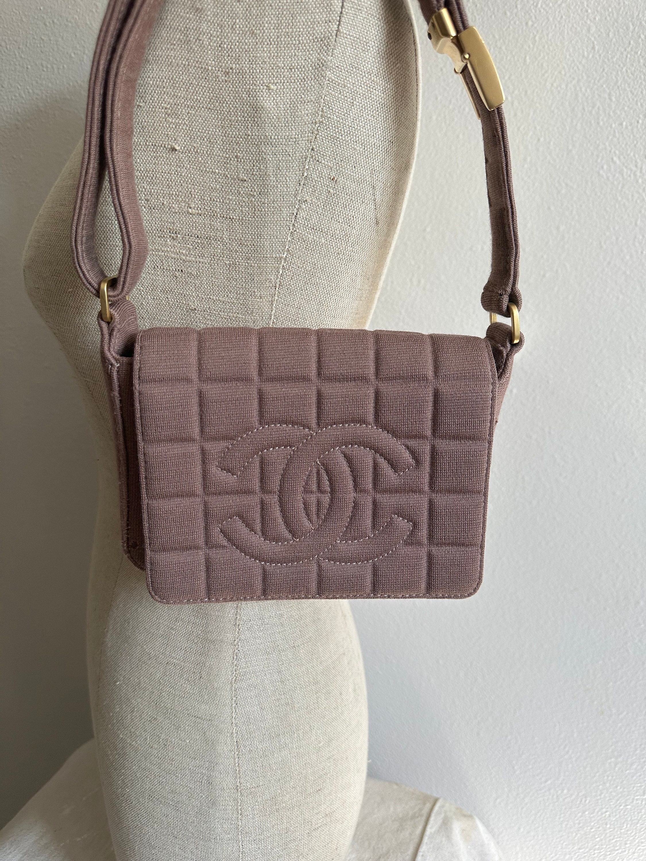 Vintage CHANEL Quilted Jersey Chocolate Bar Bag / Double CC 