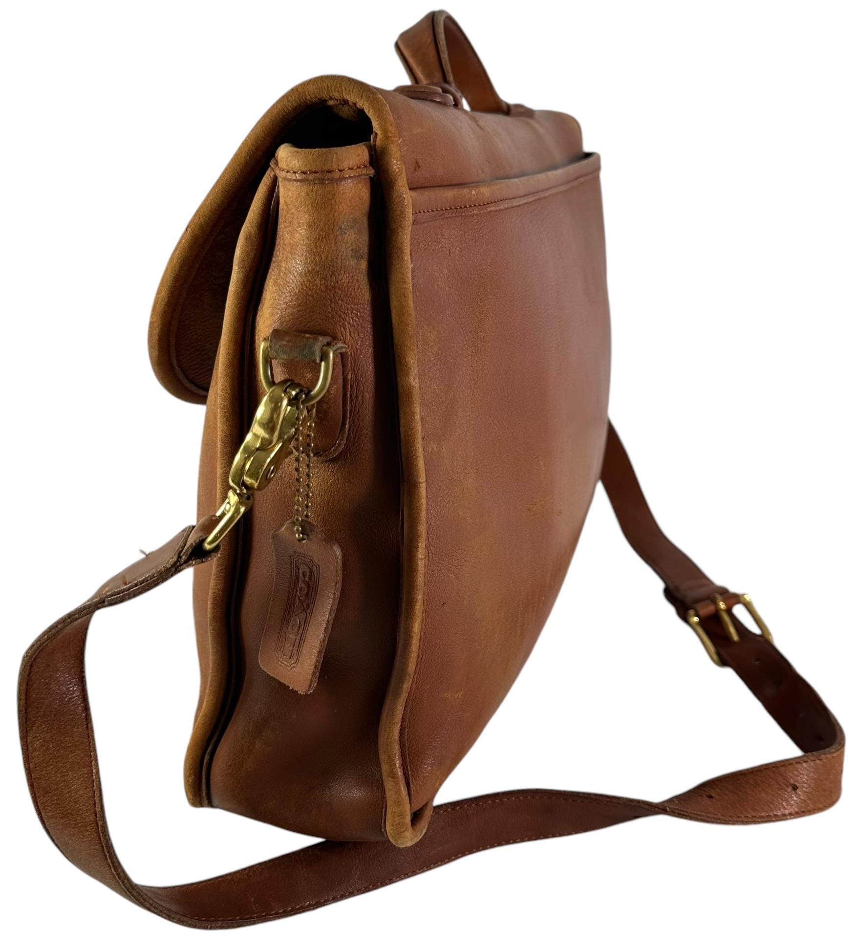 バッグ Coach Vintage Business Case Leather Genuine Vintage COACH Tan Leather Lexington Briefcase