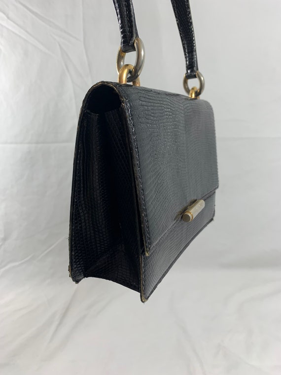 Genuine vintage black lizard handbag purse front … - image 5
