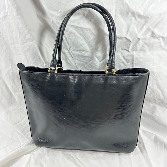 Genuine vintage HCL black leather tote bag carryall View 2