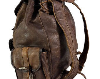 Genuine Strong Brown Leather Backpack Rucksack Carry All  display picture 3