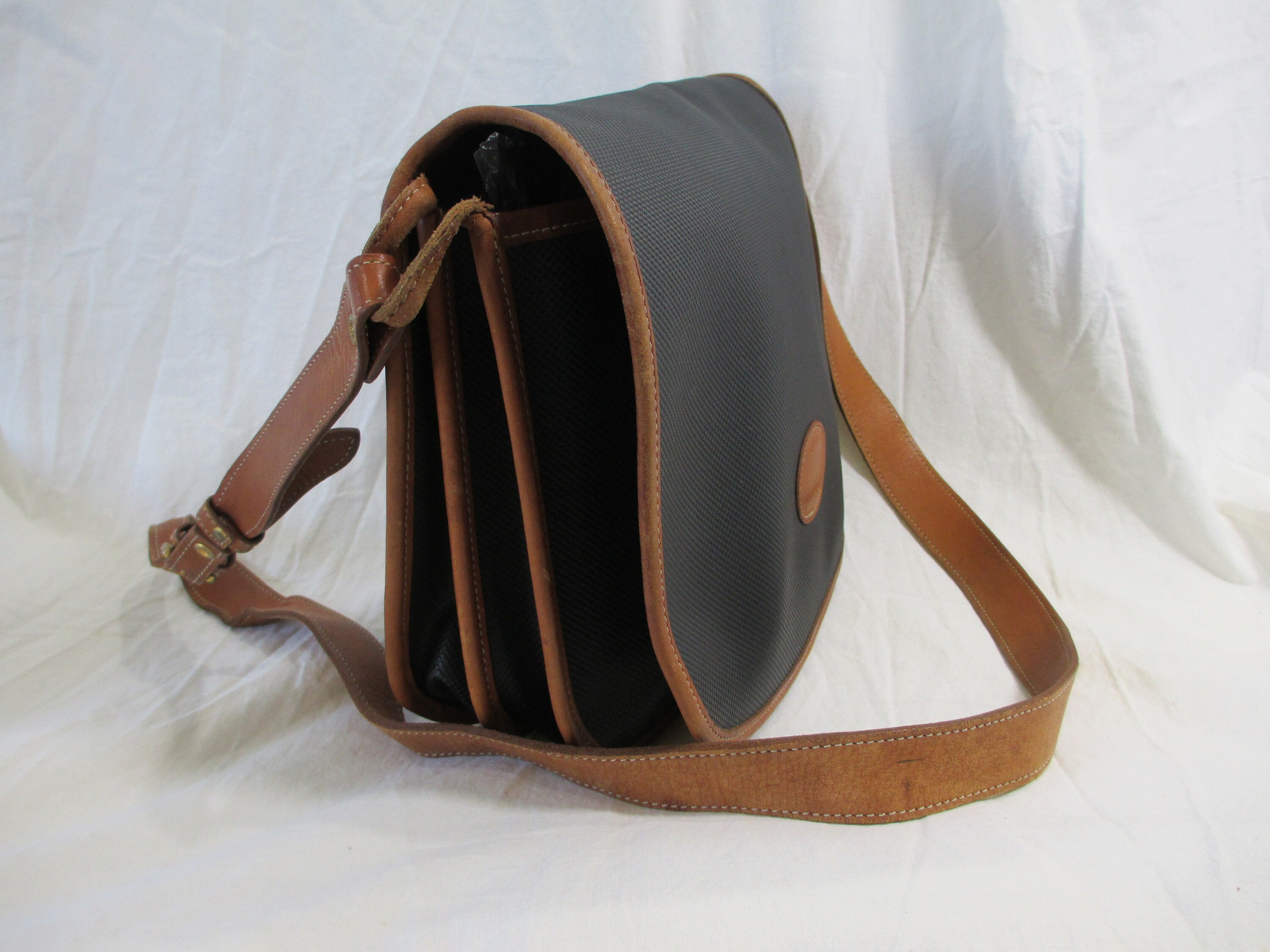 Vintage LONGCHAMP Black Coated Canvas and Tan Leather Crossbody Shoulder Bag Etsy