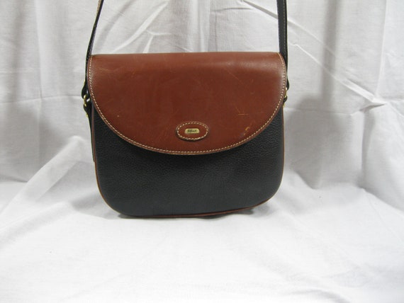 Genuine Vintage BALLY Black Tan Leather Shoulder Bag Crossbody 