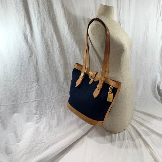 Dooney & Bourke Blue Leather Trim and Canvas Purse Tote 