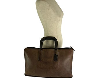 Pasta executiva vintage autêntica da COACH em couro marrom, unissex.