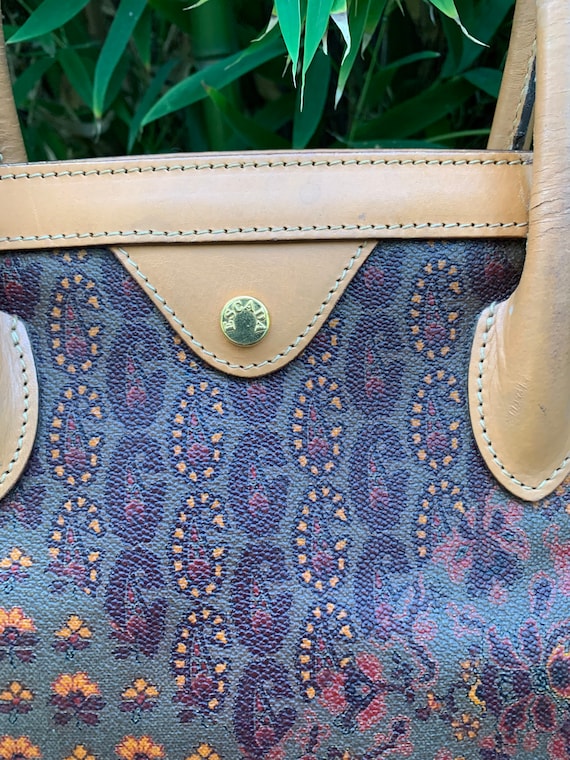 Leather-trimmed paisley-print coated-canvas shoulder bag