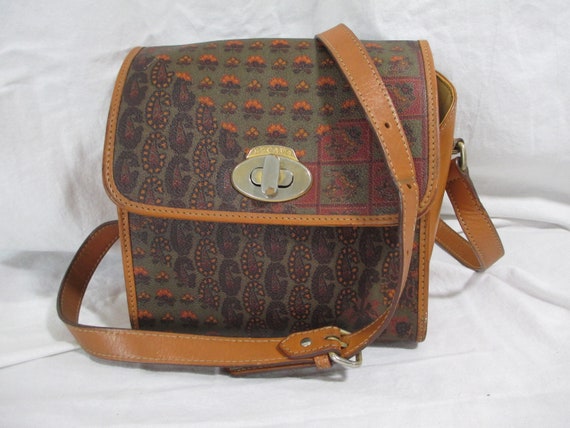 Embroidered leather-trimmed paisley-print coated-canvas shoulder bag