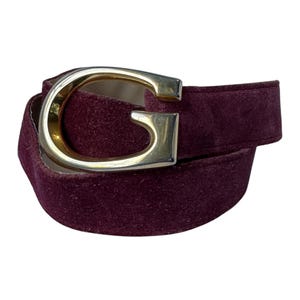 Gucci ITALY Reversible Leather Belt G Buckle Burgundy/Blue Vintage 70’s womens Gucci g belt reversible - Gem main image 2