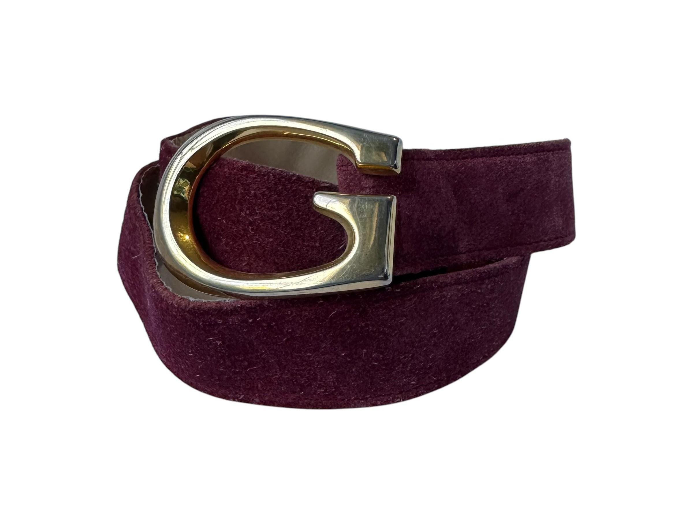 アクセサリーその他 GUCCI Suede belt Vintage Genuine GUCCI Plum Suede Belt With Gold G Logo