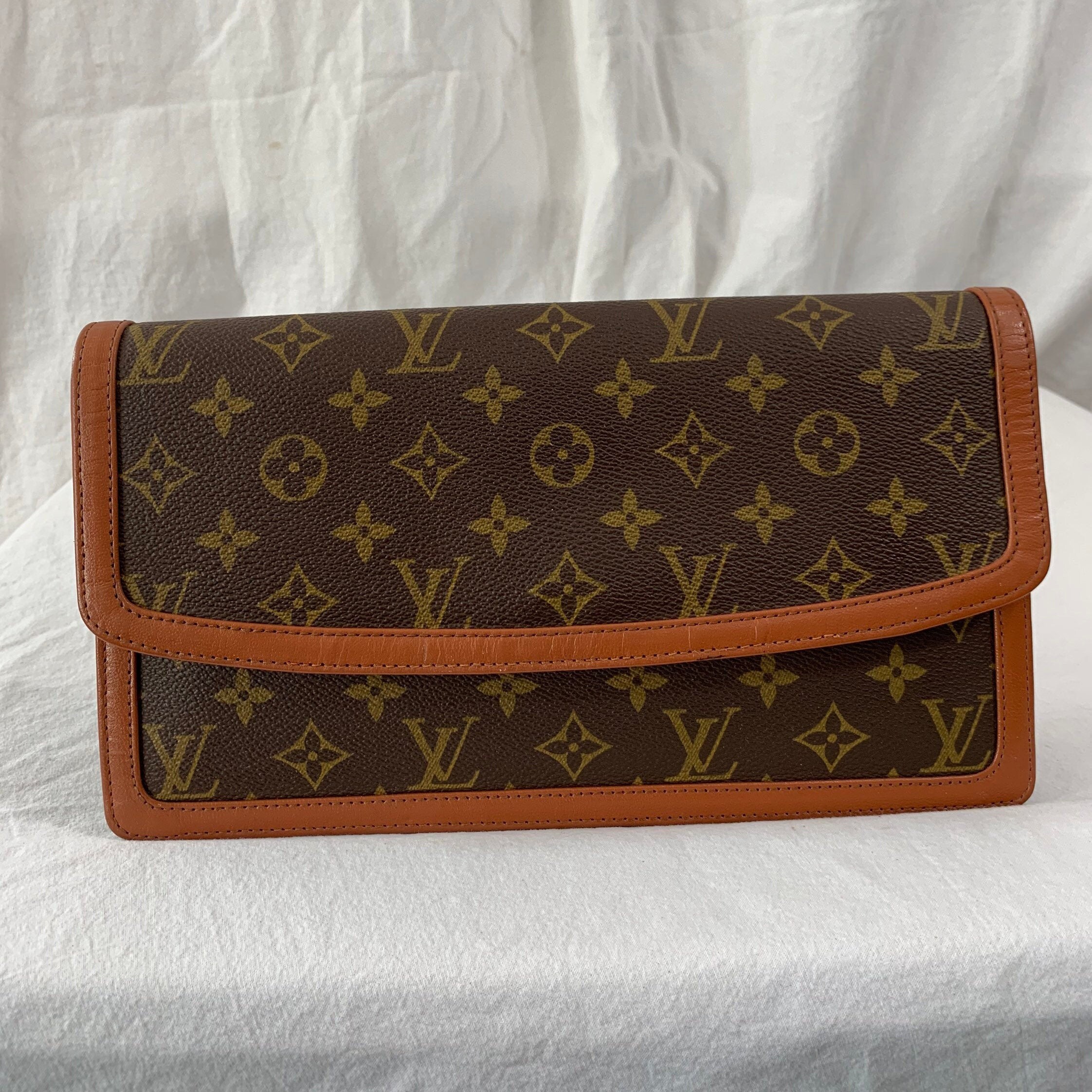 Louis+Vuitton+Pochette+Dame+Clutch+GM+Brown+Leather for sale online