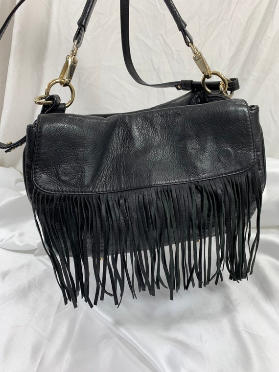 Vintage VIA REPUBBLICA  fringe black leather shou… - image 2