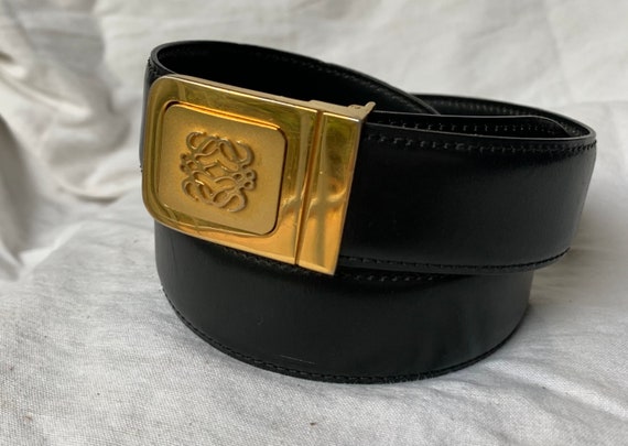 Vintage LOEWE Madrid logo black leather belt size