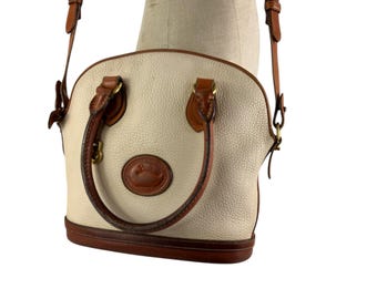 Vintage Dooney & Bourke Ivory All Weather Leather Dome Norfolk Case Satchel