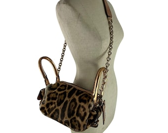 Echte Vintage DOLCE & GABBANA Miss Double Leopard Print Kalbshaartasche