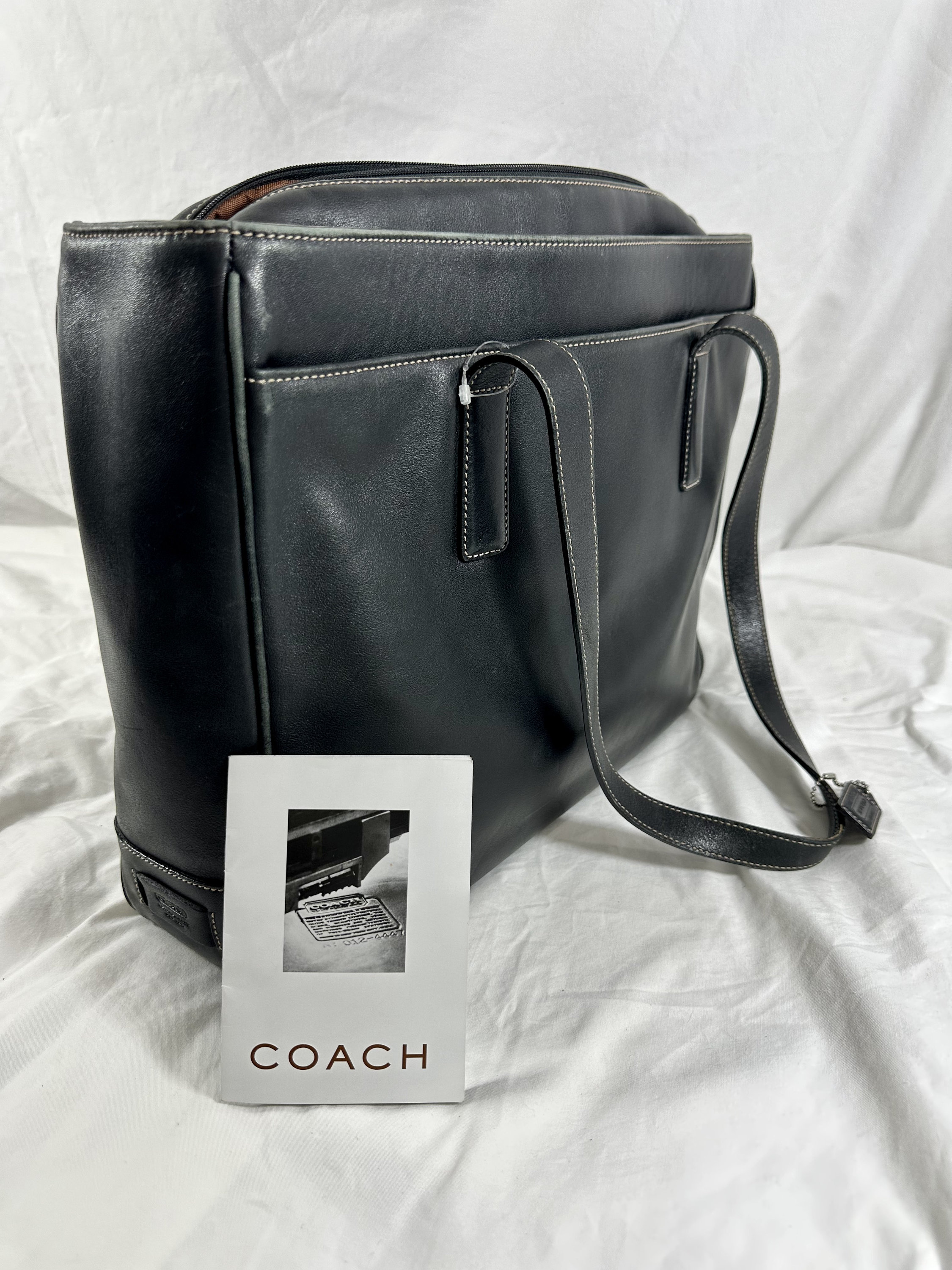 Vintage Coach Hamptons 5209 Black Leather Tote Bag Laptop Carrier 