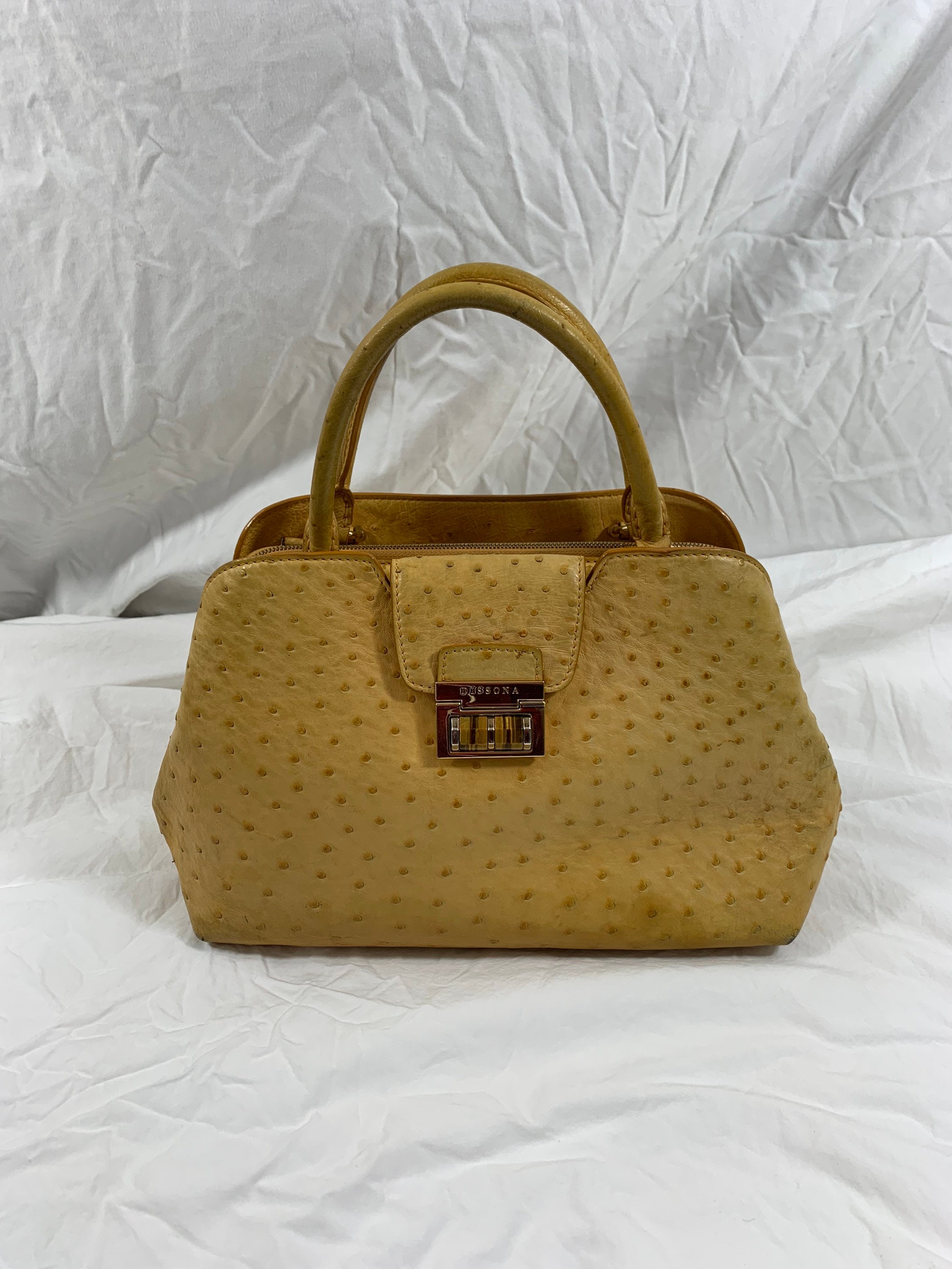 Vintage Dissona Light Tan Ostrich Skin Satchel Bag Purse