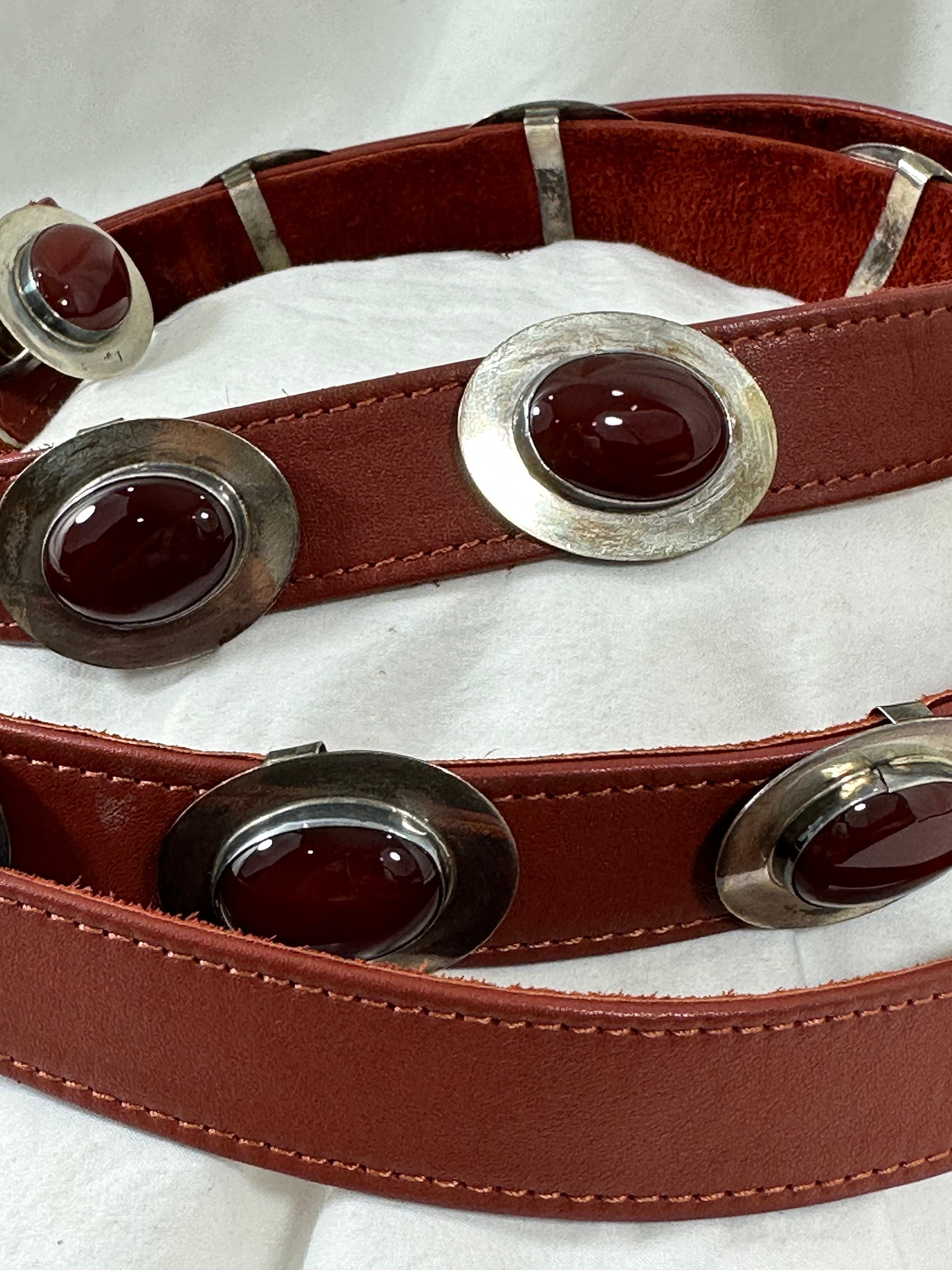 Vintage sterling silver Native American  oval Concho leather belt stones large Vintage sterling silver Native American oval Concho leather  main image 2