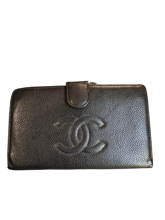 Vintage Genuine CHANEL Black Caviar Leather Long Wallet Organizer
