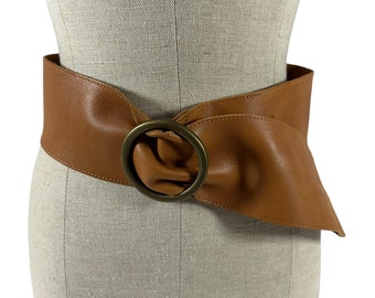 large ceinture vintage en cuir véritable PADINI AUTHENTICS beige Large