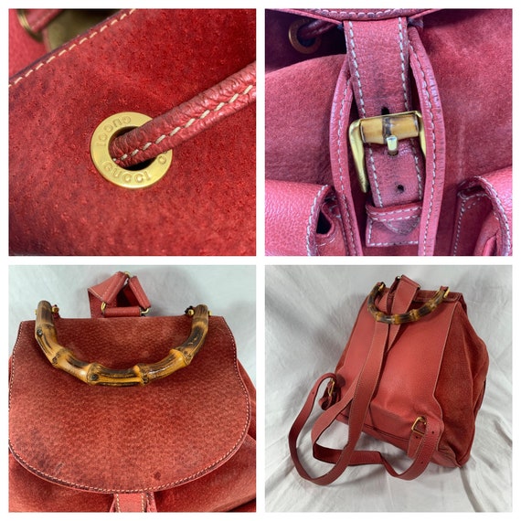 Genuine GUCCI Vintage Red Blush Suede and Leather Bamboo  display picture 1