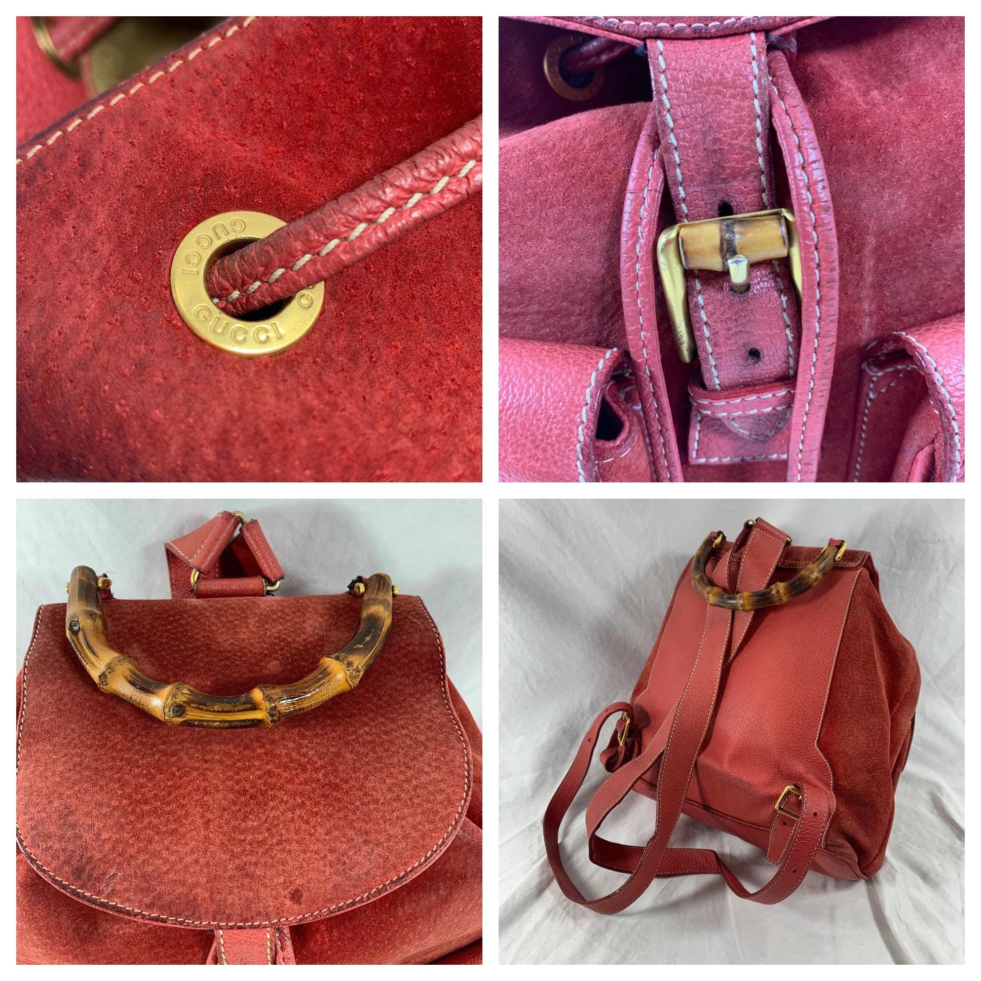 Vintage Gucci Red Suede Backpack with Bamboo Handle Gucci Red Leather Mini Vintage Bamboo Handle Backpack Gucci  main image 2