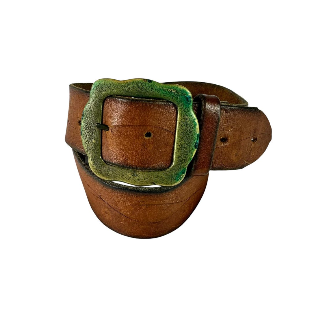 True Vintage Tan Genuine Leather Floral Pattern Belt Unisex 34 True Vintage Tan Genuine Leather Floral Pattern Belt Unisex  main image 3