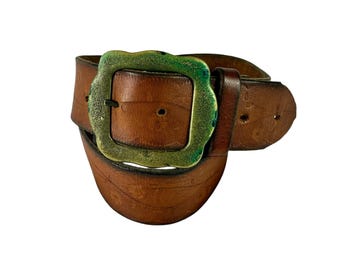 Vintage Sem Vaccaro Leather Belt: Tan With Gold Tone Details  display picture 1