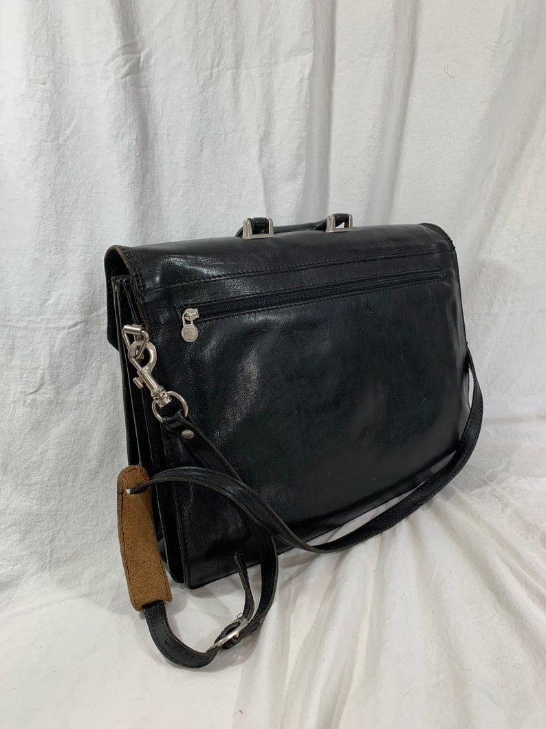 Genuine vintage black Italian leather briefcase messenger work bag