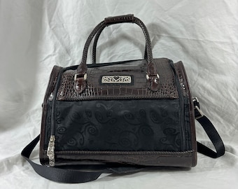 Genuine Vintage BRIGHTON Black Brown Leather Train Cosmetics Bag