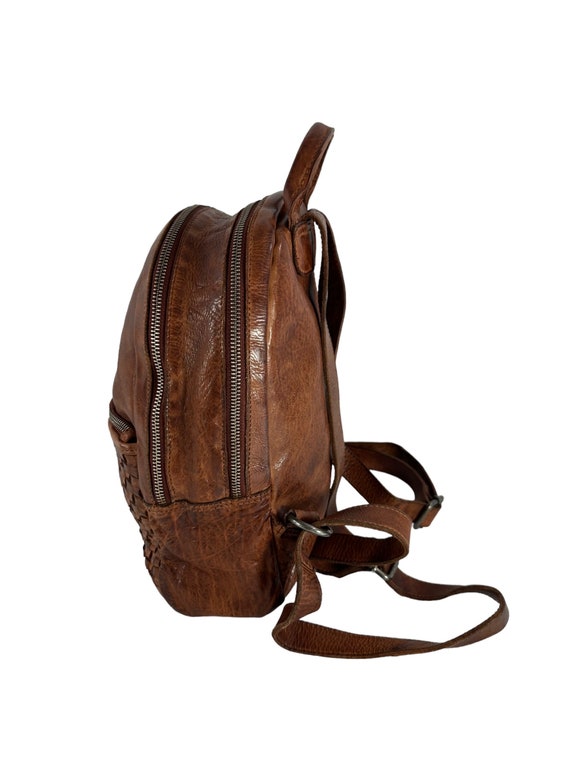 Vintage VILENCA Holland tan leather woven backpac… - image 6