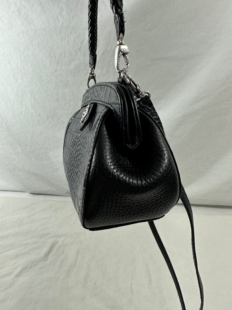 Genuine vintage BRIGHTON black leather shoulder bag with croc pattern crossbody image 6