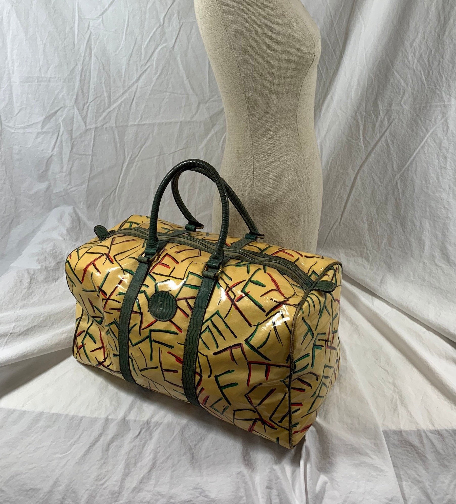 Fendi Large Tote Zucca Print double handles, Overnighter, Weekender Bag,  added strap