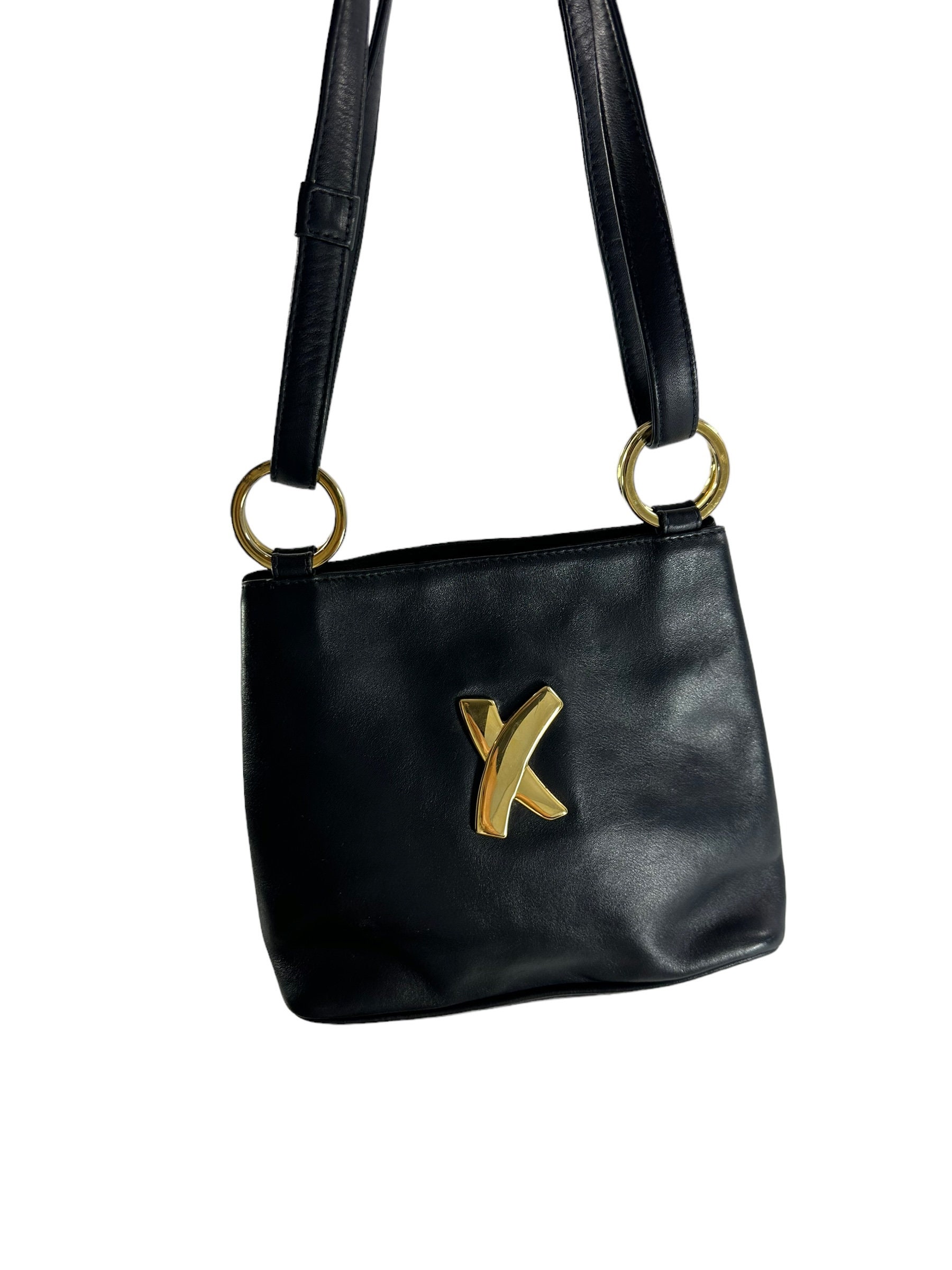 Vintage PALOMA PICASSO Dark Navy Blue Leather Shoulder Bag With X