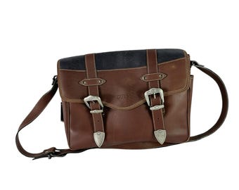 Rare Genuine Vintage GUESS Brown Leather Messenger Bag Spain Iconic 90s Ubrique