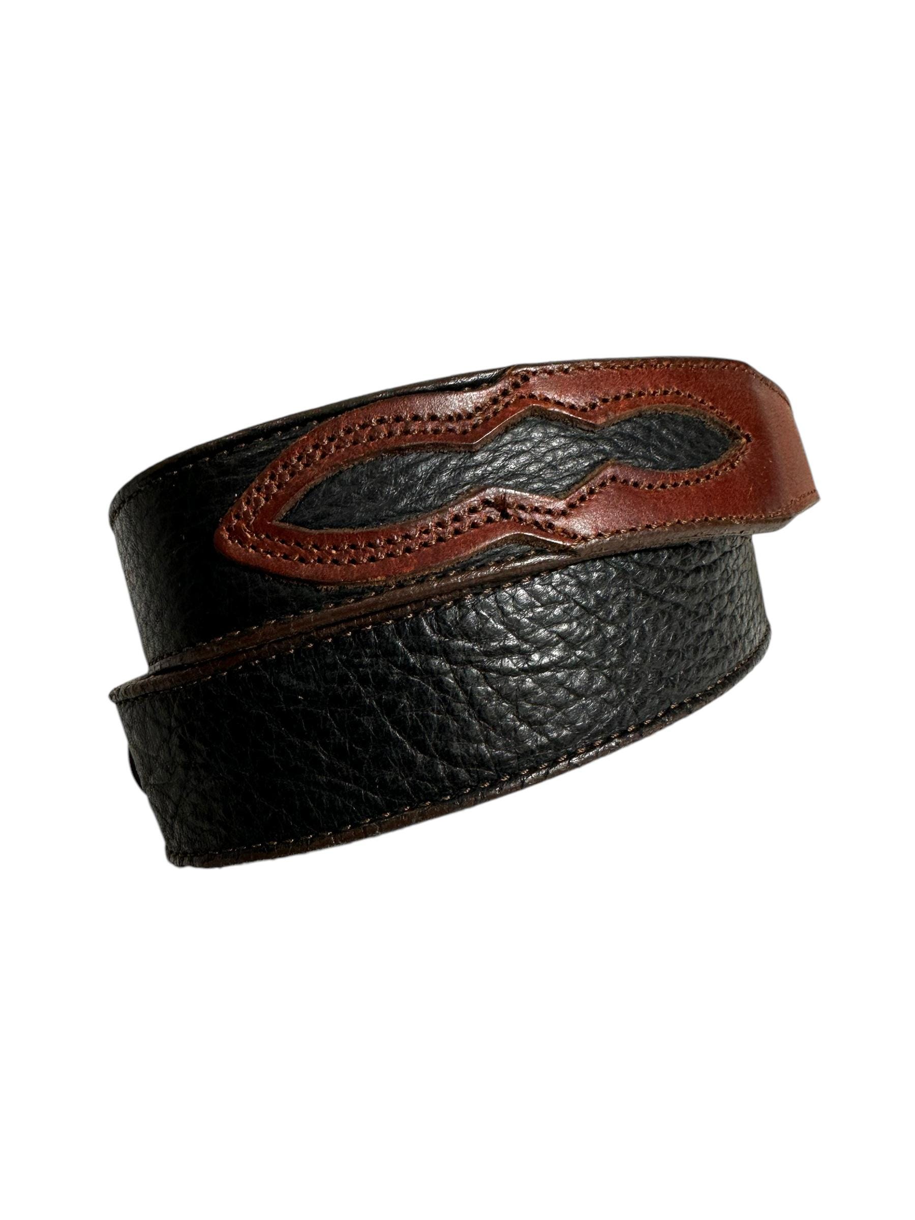 NOCONA Brown/Black Leather Belt With Floral Buckle Western Made In USA 30 NOCONA Brown/black Leather Belt With Floral Buckle Western  main image 3