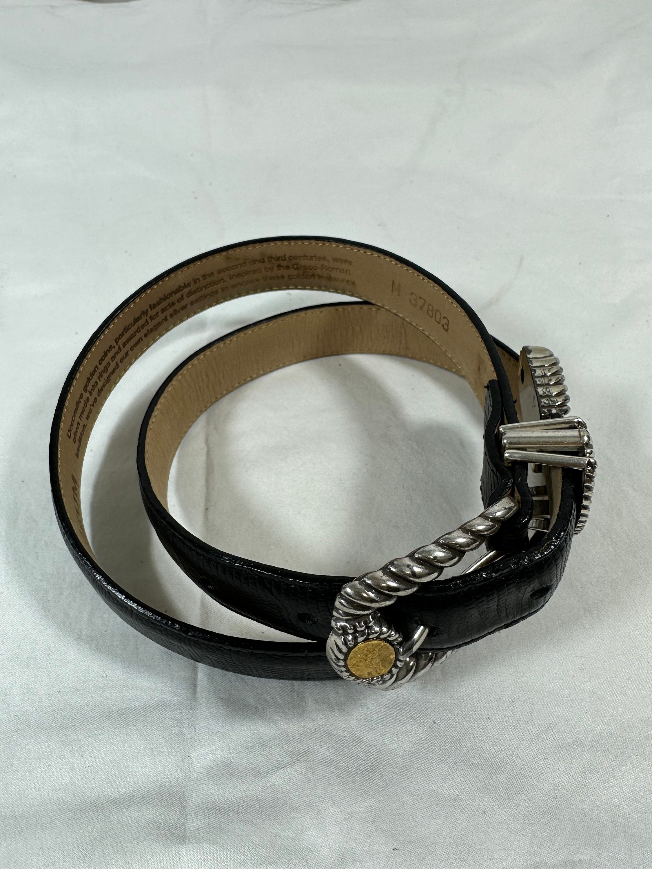 Retro Brighton Museum Black Leather Belt With Lizard Pattern 